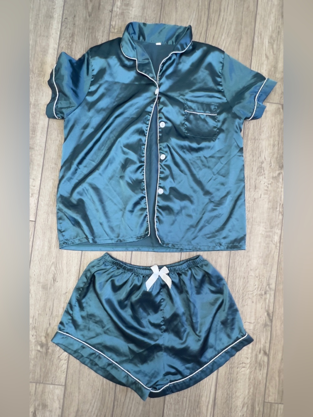 Silky Teal Short Sleeve Pajama Set with Contrast Piping